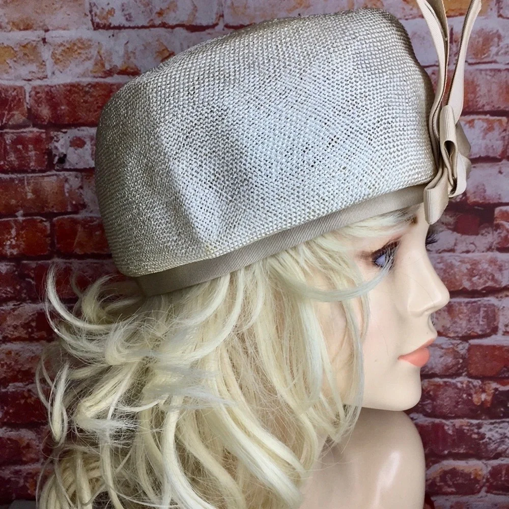 Vintage MC Monsieur Peter Oatmeal and Blush Pink Woven  Statement Hat